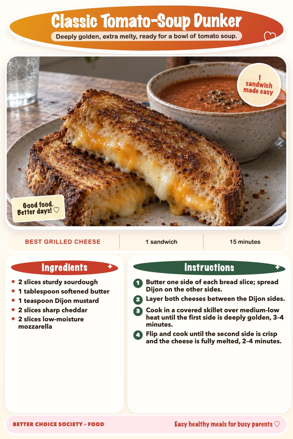 Complete recipe card for Classic Tomato-Soup Dunker, including ingredients and steps
